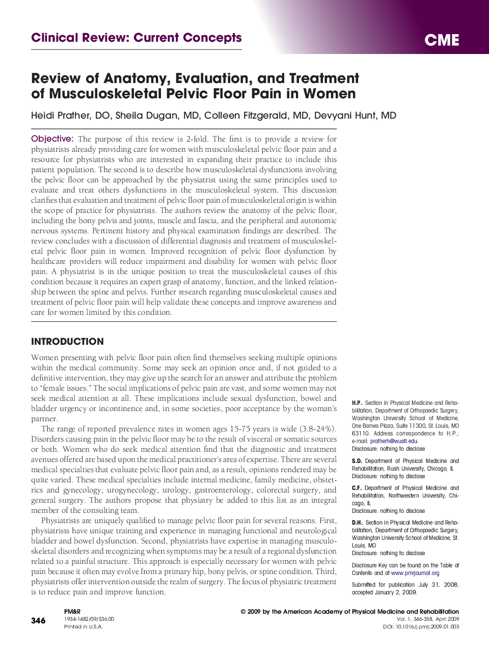 Review of Anatomy, Evaluation, and Treatment of Musculoskeletal Pelvic Floor Pain in Women 