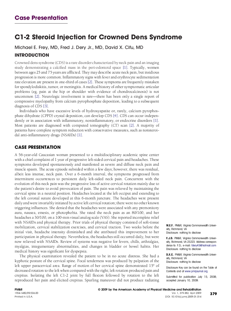 C1-2 Steroid Injection for Crowned Dens Syndrome