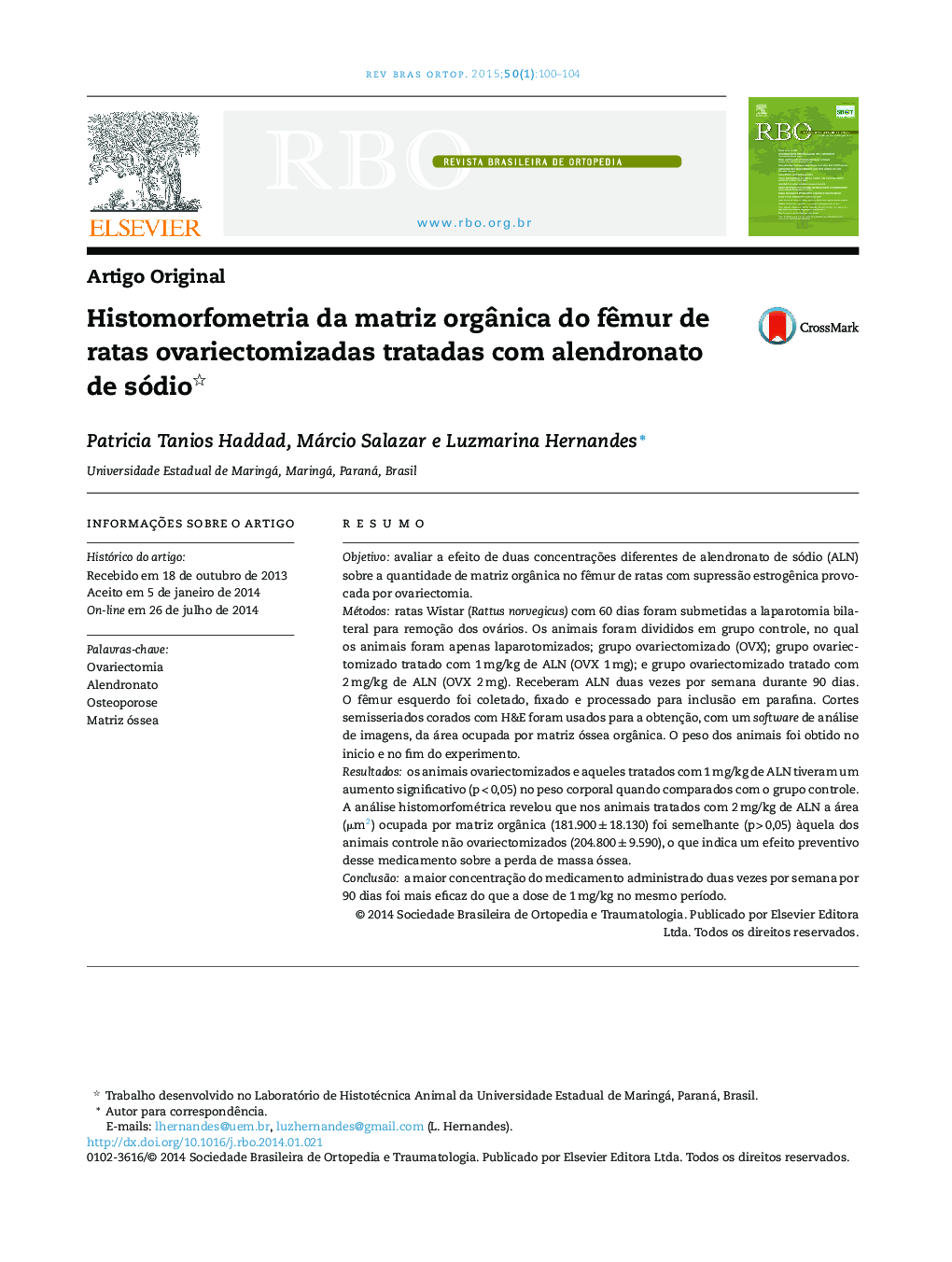 Histomorfometria da matriz orgânica do fêmur de ratas ovariectomizadas tratadas com alendronato de sódio 