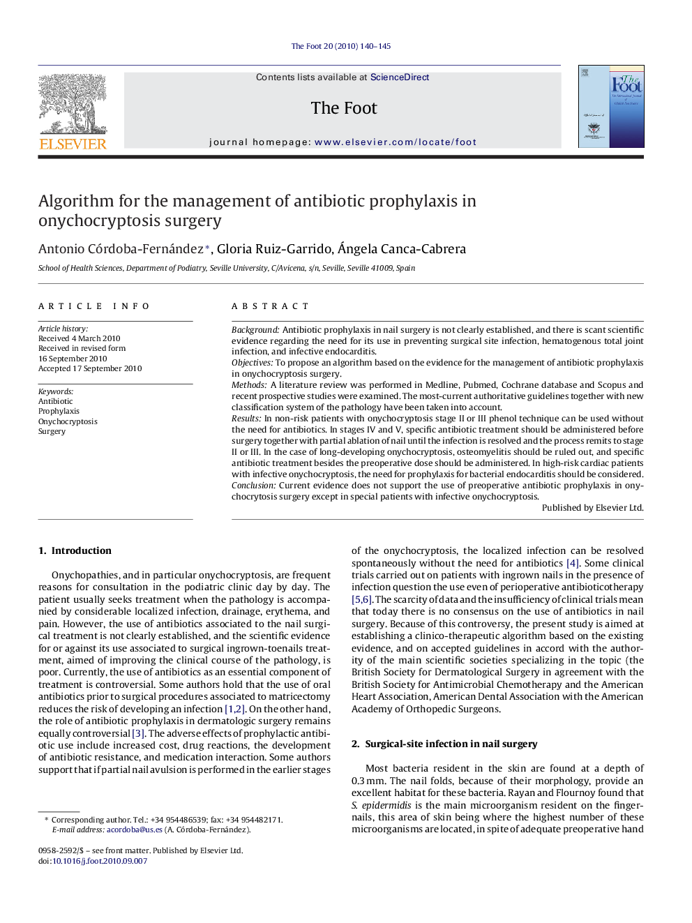 Algorithm for the management of antibiotic prophylaxis in onychocryptosis surgery