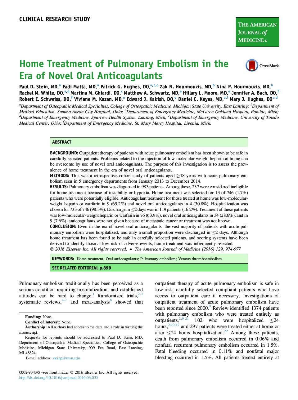 Home Treatment of Pulmonary Embolism in the Era of Novel Oral Anticoagulants 