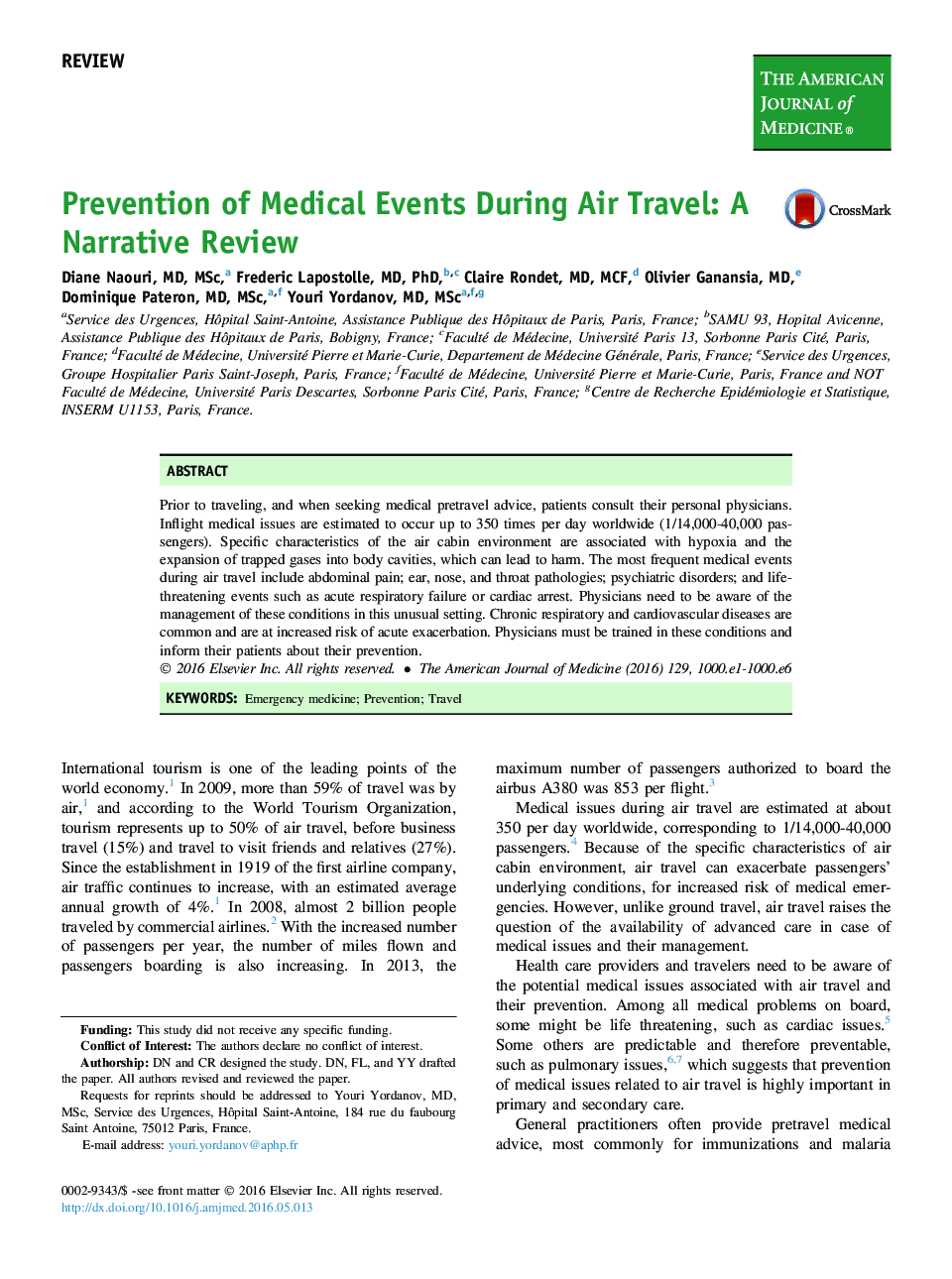 پیشگیری از رویدادهای پزشکی در طی سفر هوایی: نقد روایت 