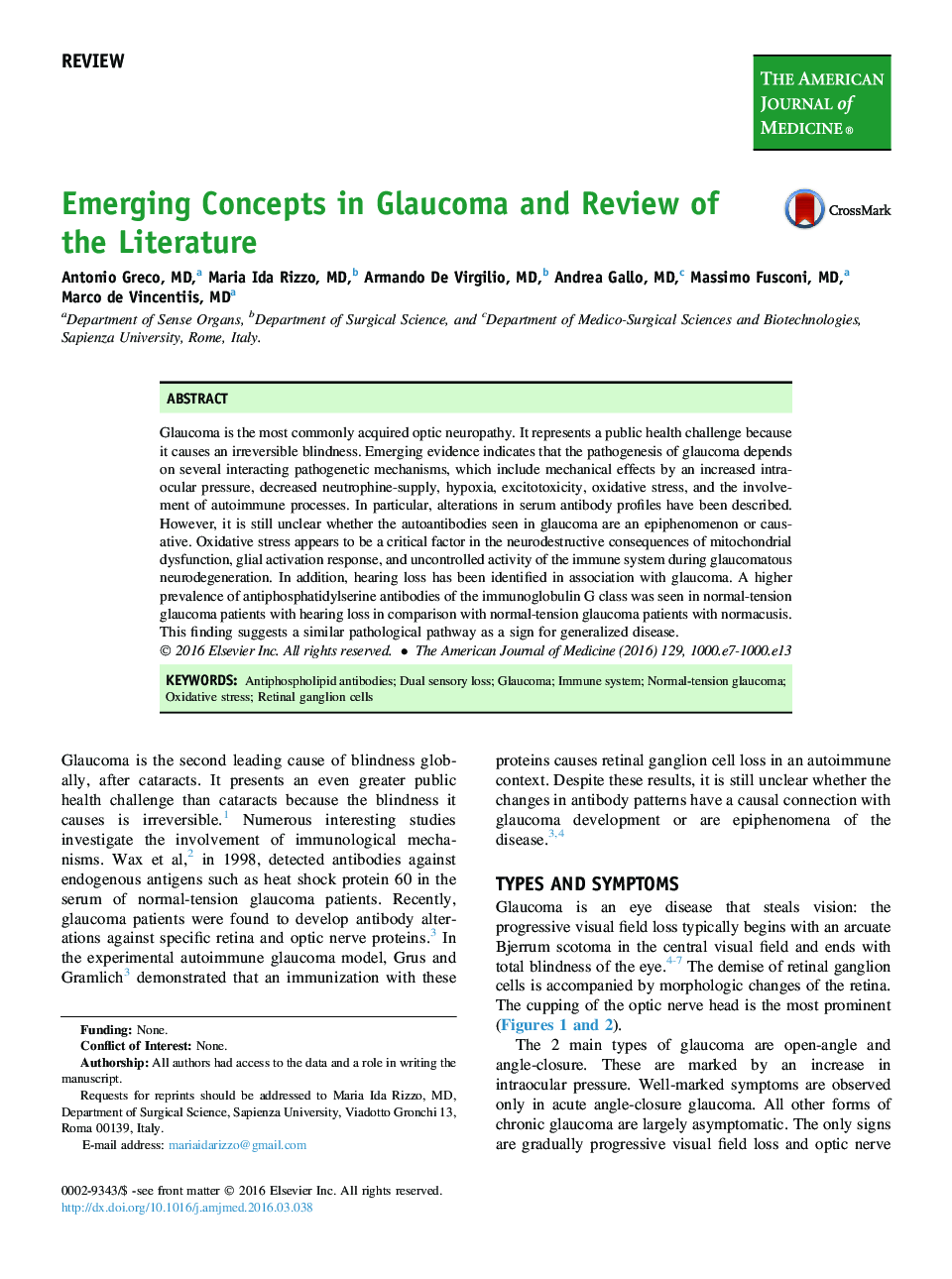 Emerging Concepts in Glaucoma and Review of the Literature