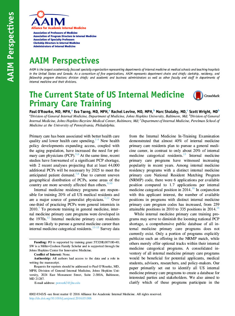 The Current State of US Internal Medicine Primary Care Training