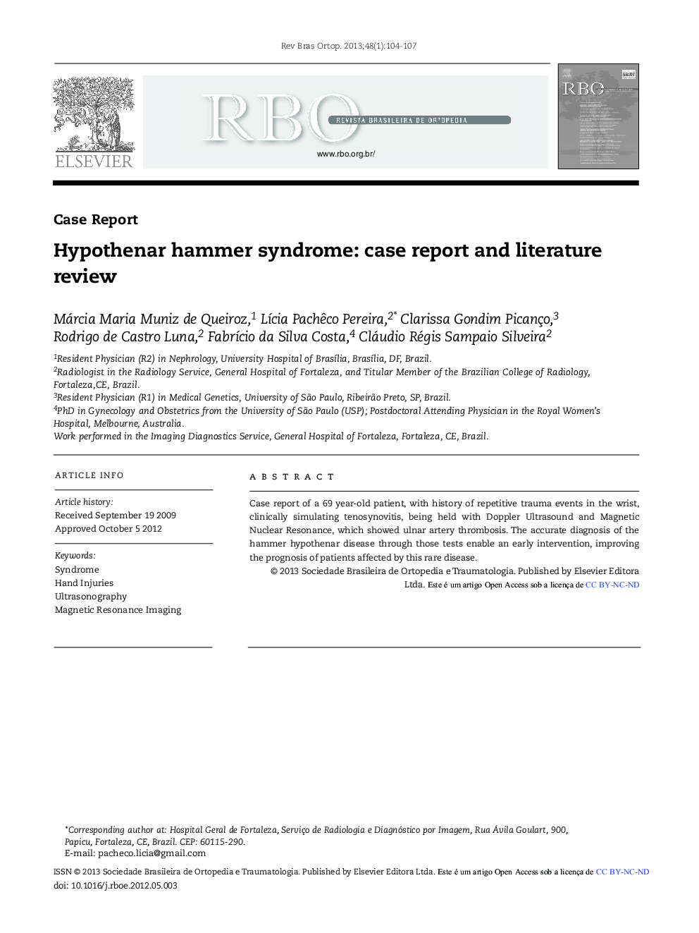 Hypothenar hammer syndrome: case report and literature review *