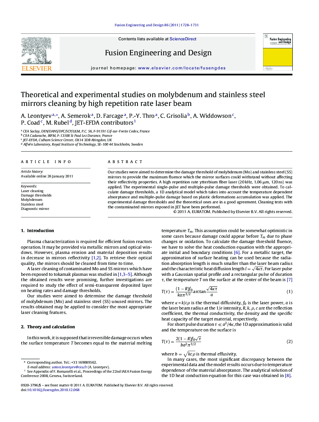 Theoretical and experimental studies on molybdenum and stainless steel mirrors cleaning by high repetition rate laser beam