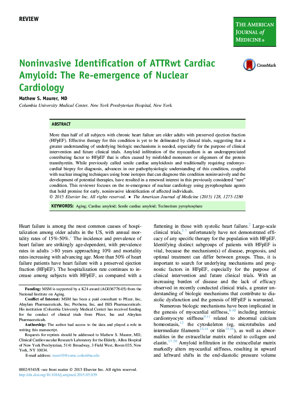 شناسایی غیرمخرب از آمیلوئید قلبی ATTRwt: ظهور دوباره قلب‌شناسی هسته ای