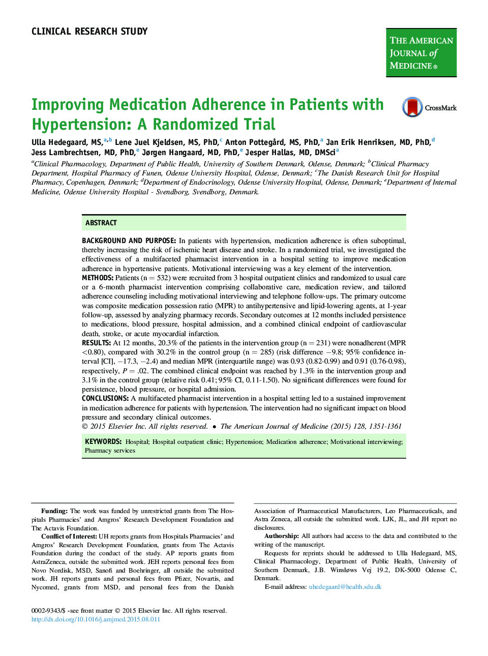 Improving Medication Adherence in Patients with Hypertension: A Randomized Trial 