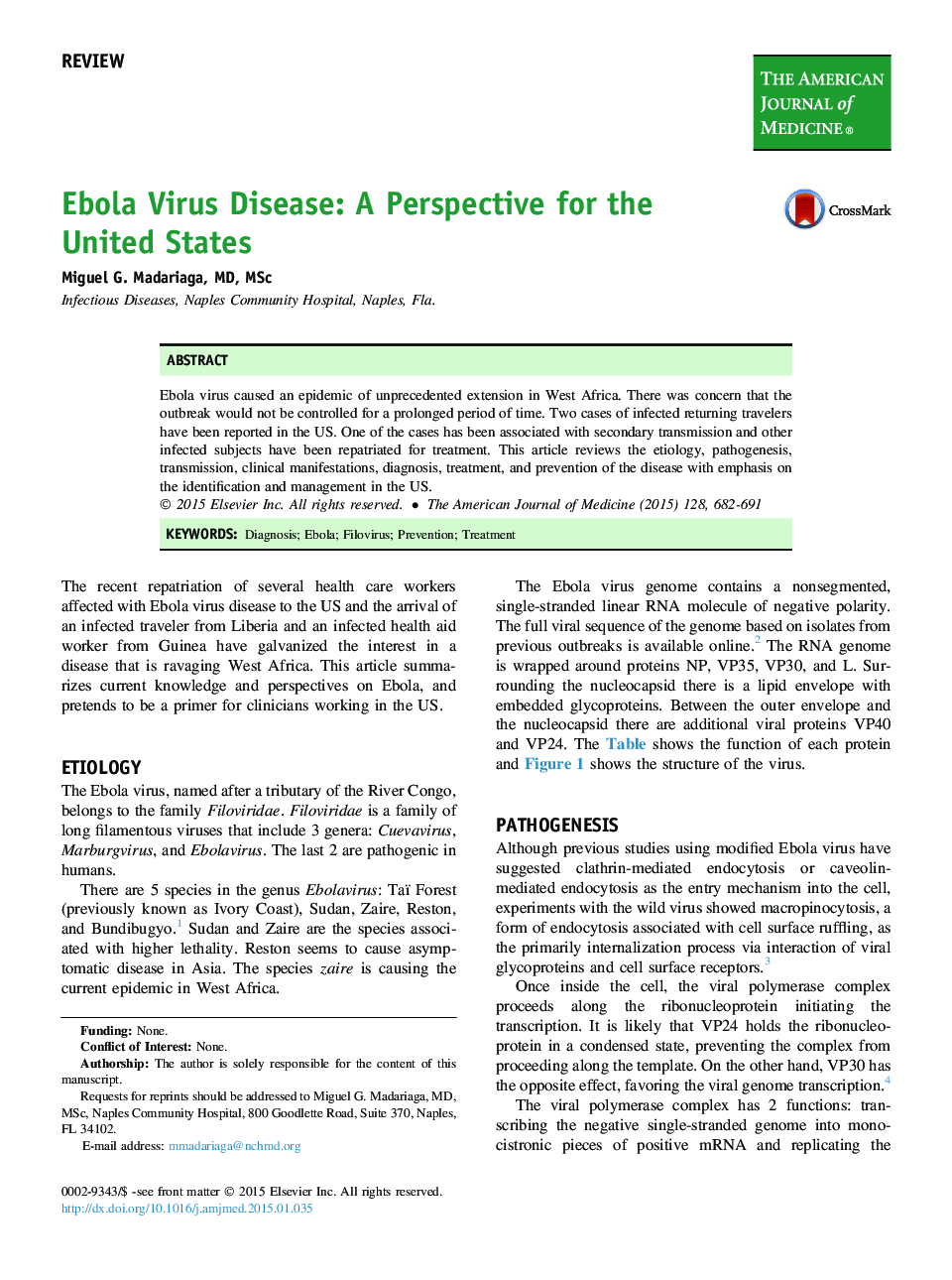 Ebola Virus Disease: A Perspective for the United States 