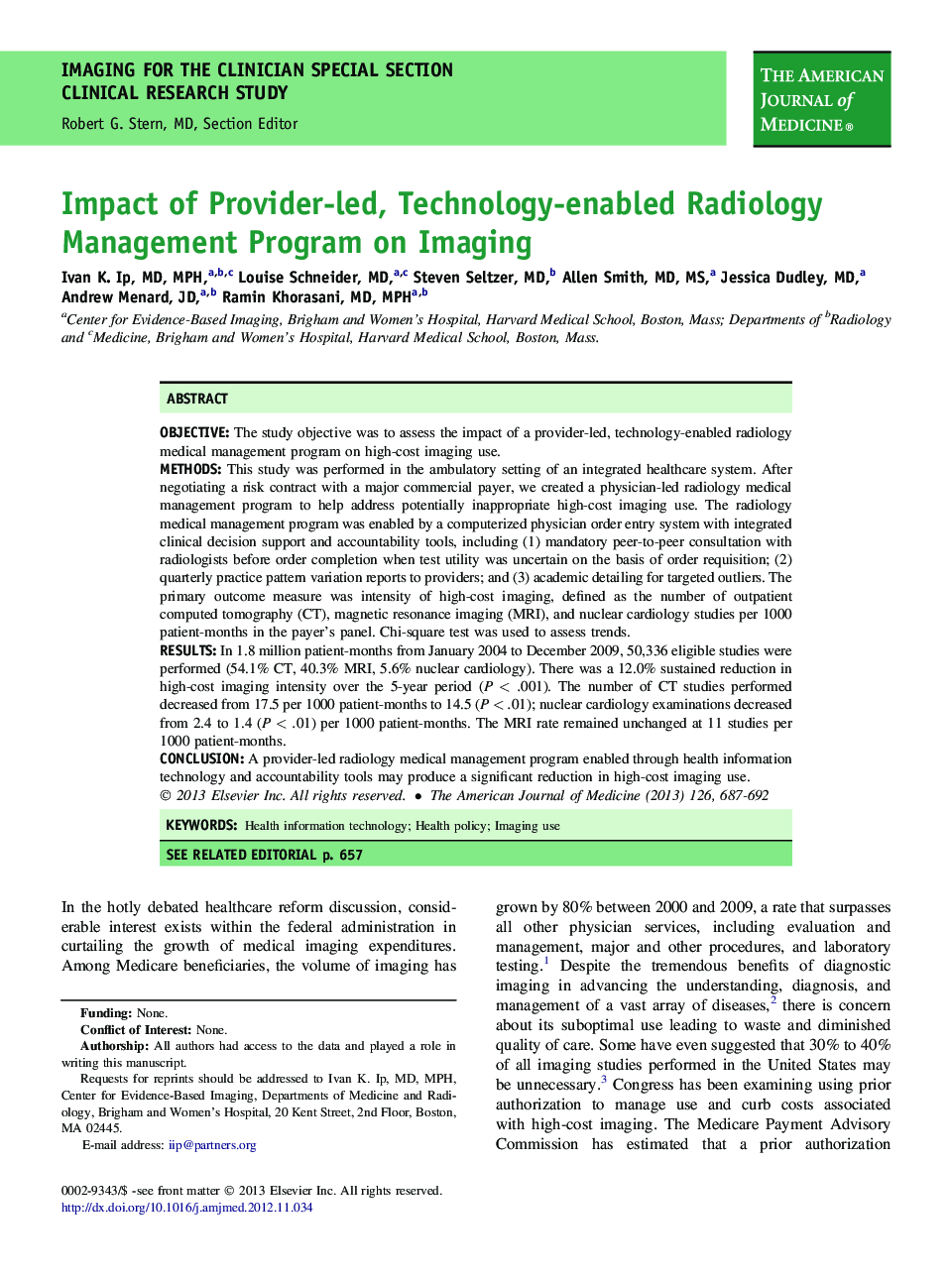 Impact of Provider-led, Technology-enabled Radiology Management Program on Imaging 