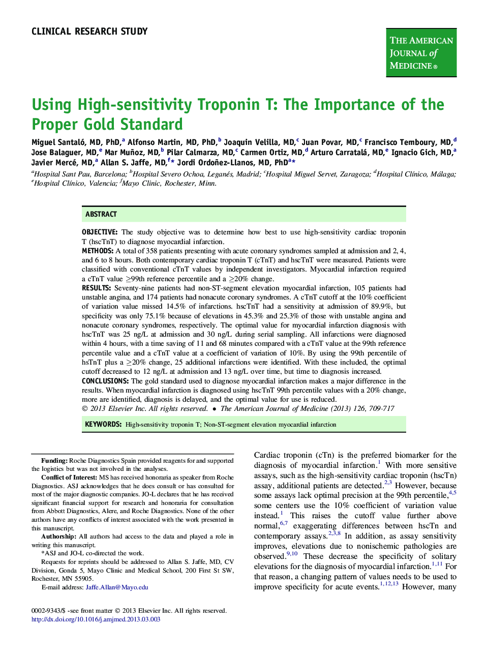 Using High-sensitivity Troponin T: The Importance of the Proper Gold Standard 