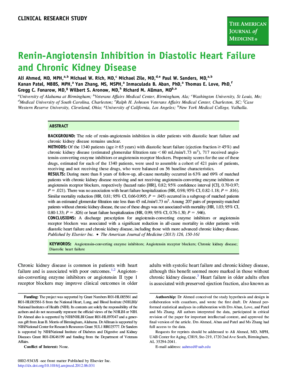 Renin-Angiotensin Inhibition in Diastolic Heart Failure and Chronic Kidney Disease 