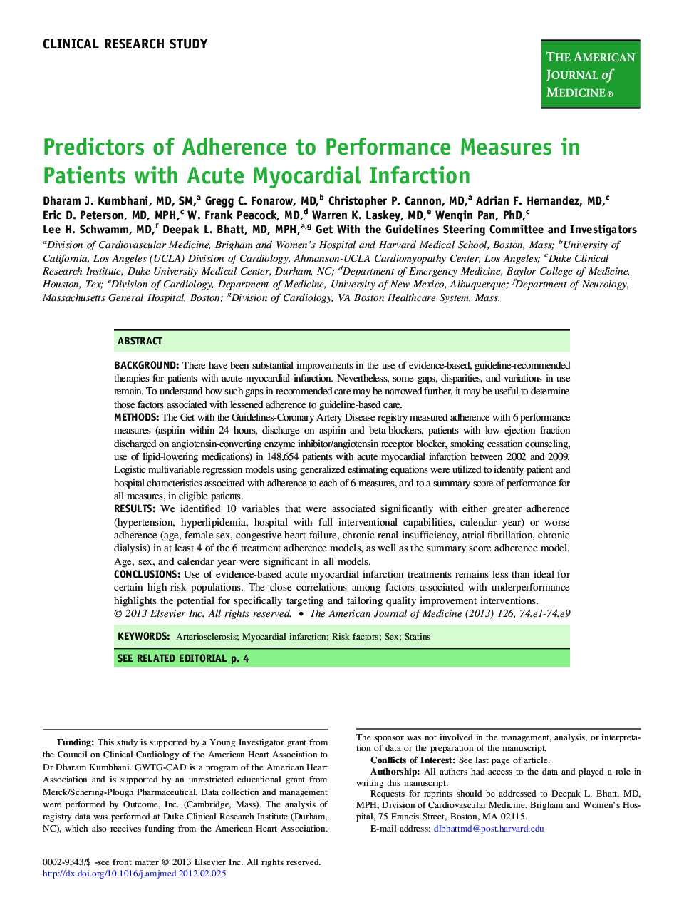 عکس صفحه اول مقاله: Predictors of Adherence to Performance Measures in Patients with Acute Myocardial Infarction Predictors of Adherence to Performance Measures in Patients with Acute Myocardial Infarction