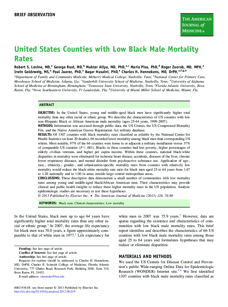 United States Counties with Low Black Male Mortality Rates 