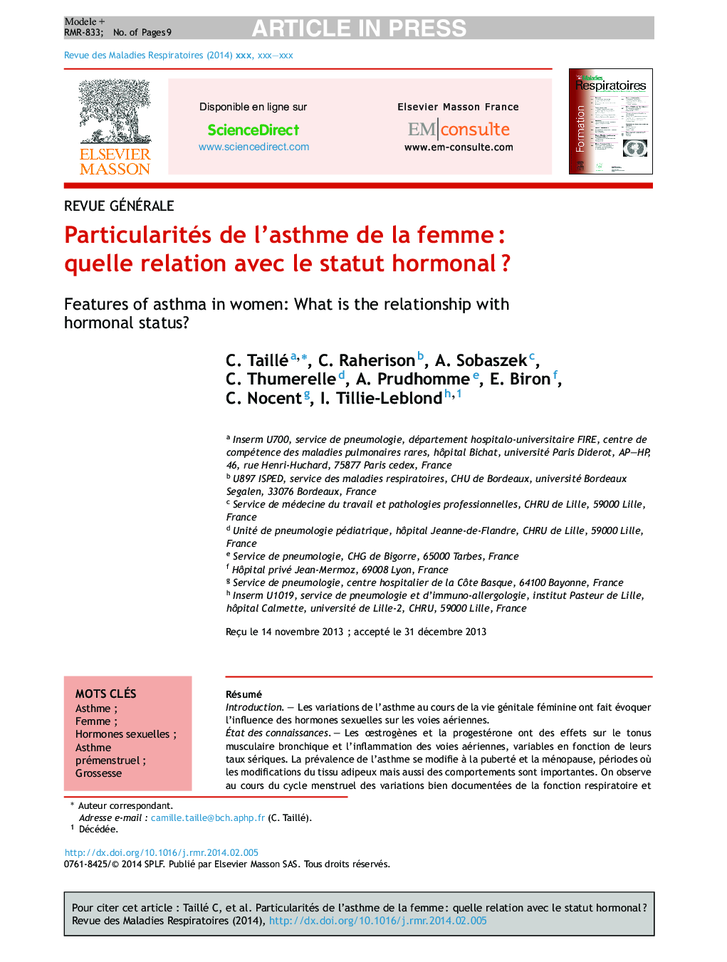 Particularités de l'asthme de la femmeÂ : quelle relation avec le statut hormonalÂ ?