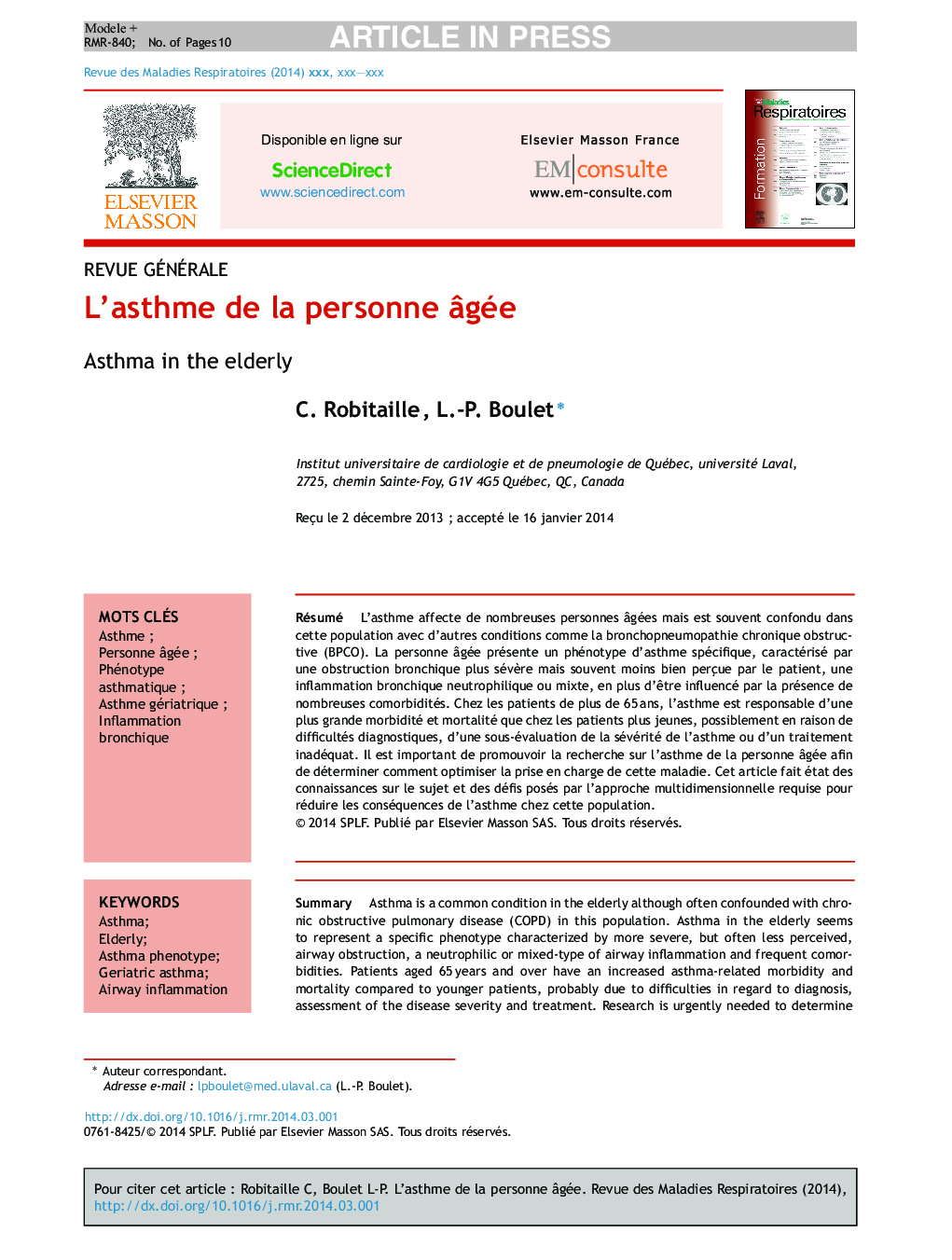 L'asthme de la personne Ã¢gée