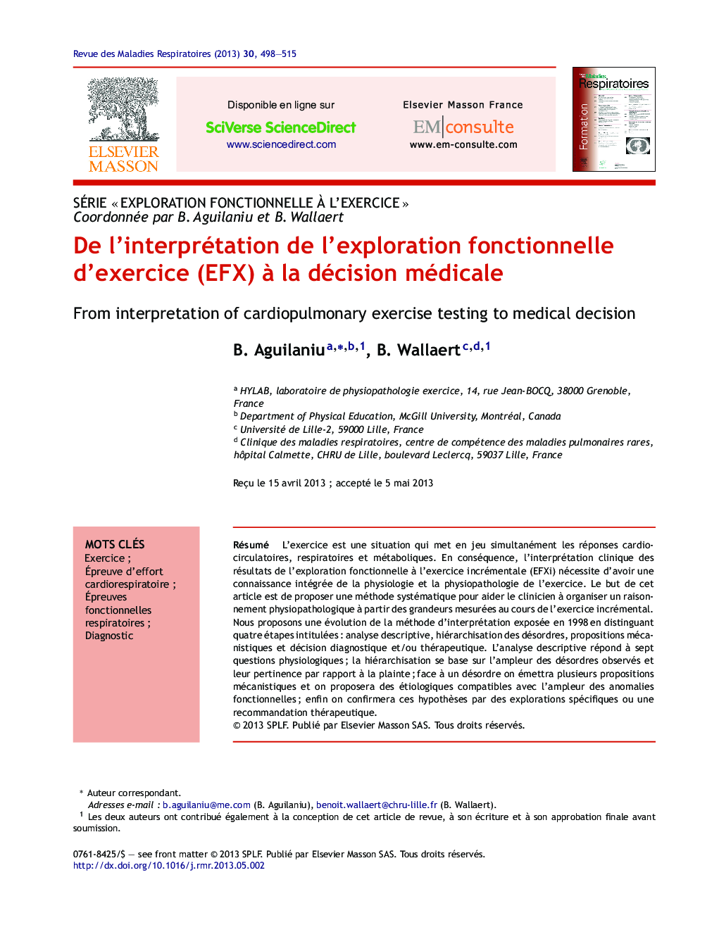 De l'interprétation de l'exploration fonctionnelle d'exercice (EFX) Ã  la décision médicale