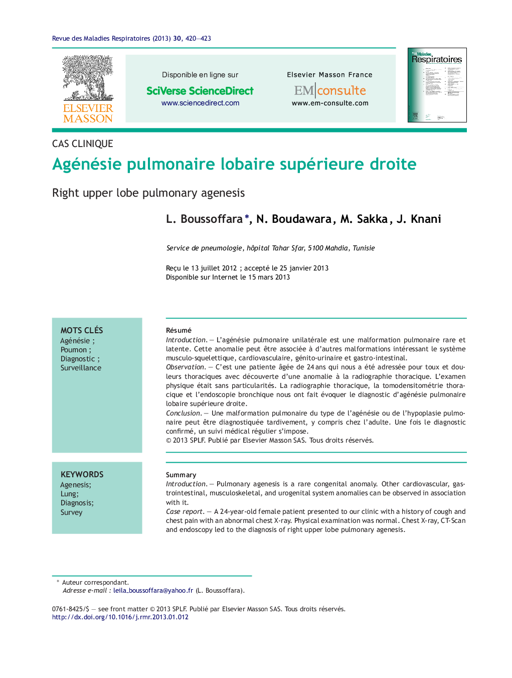 Agénésie pulmonaire lobaire supérieure droite