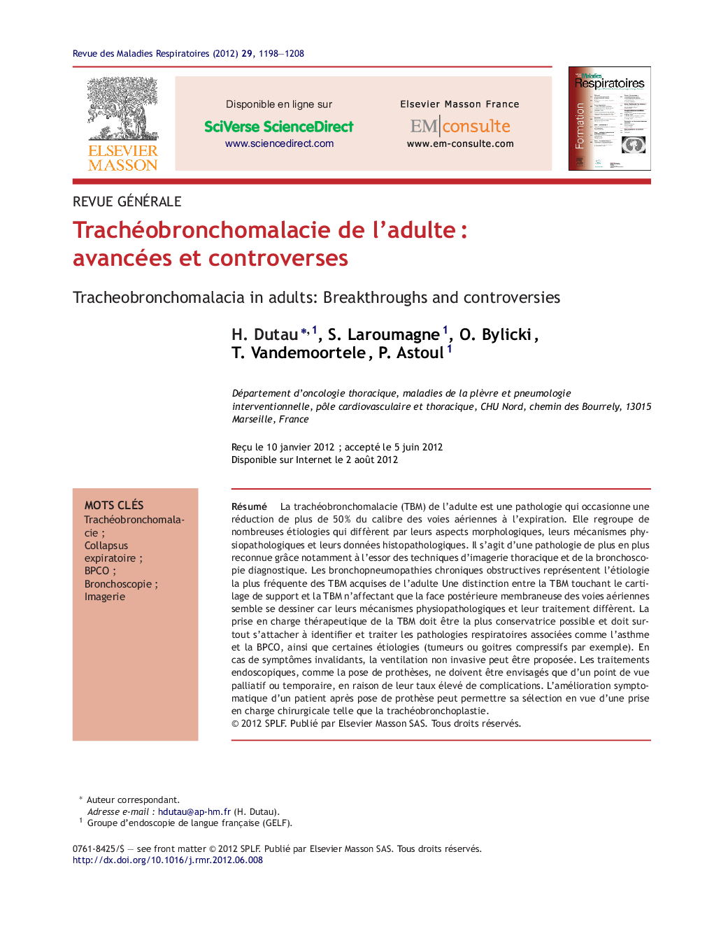 Trachéobronchomalacie de l'adulteÂ : avancées et controverses