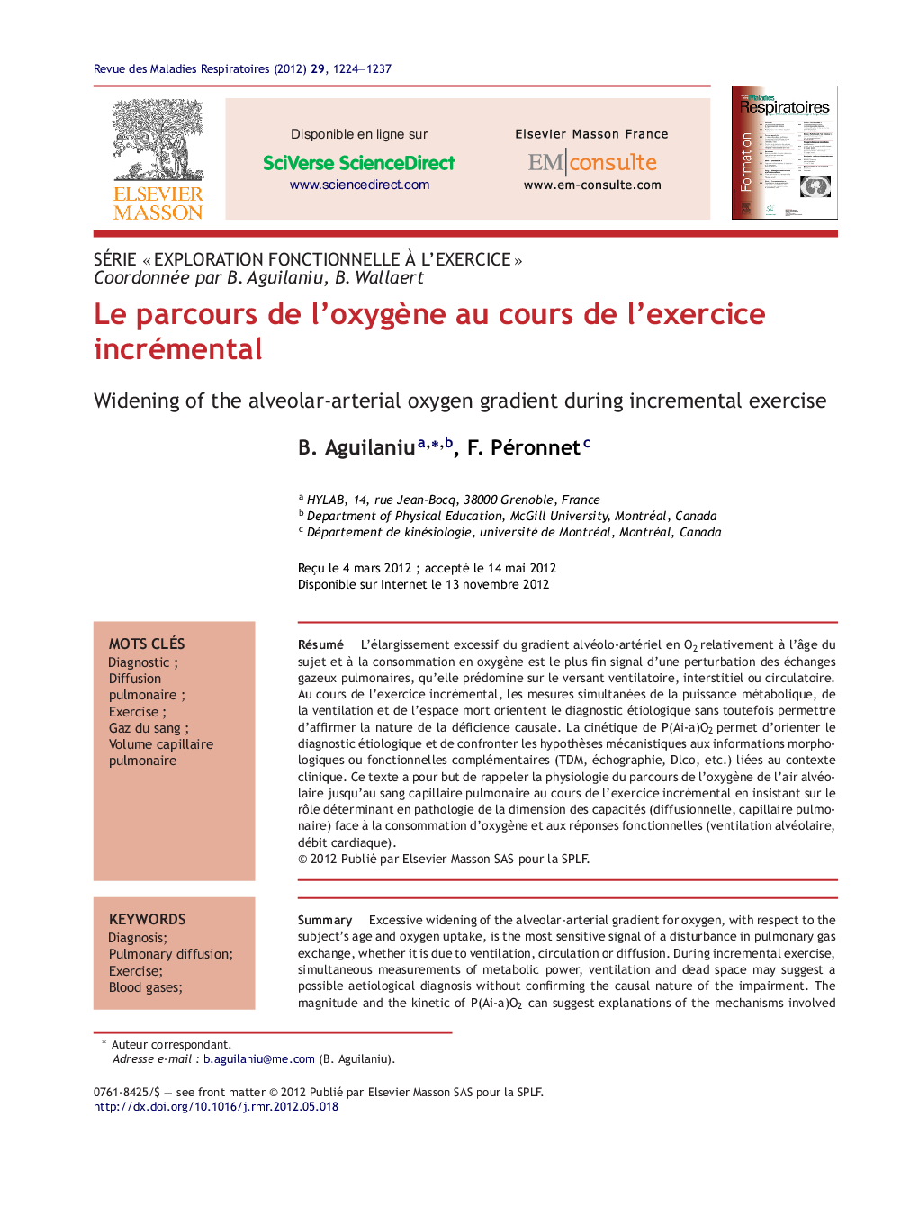 Le parcours de l'oxygÃ¨ne au cours de l'exercice incrémental