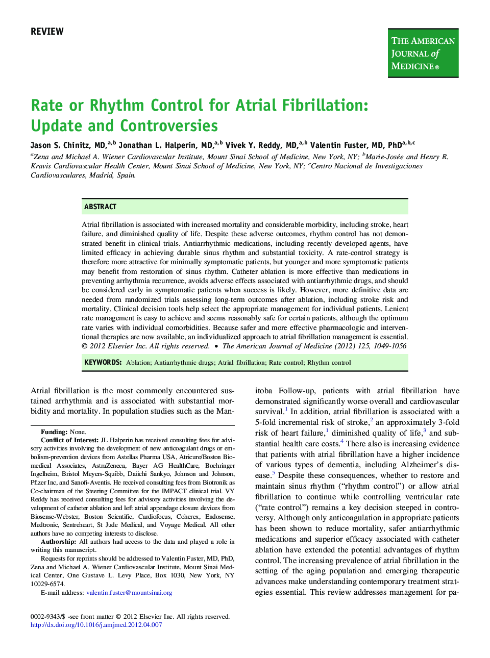 Rate or Rhythm Control for Atrial Fibrillation: Update and Controversies 