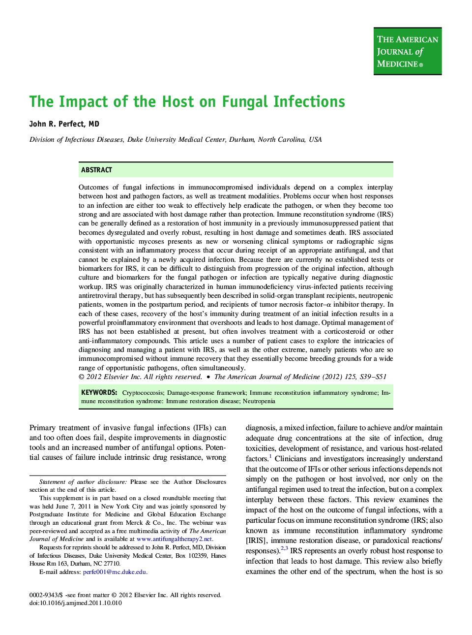 The Impact of the Host on Fungal Infections 