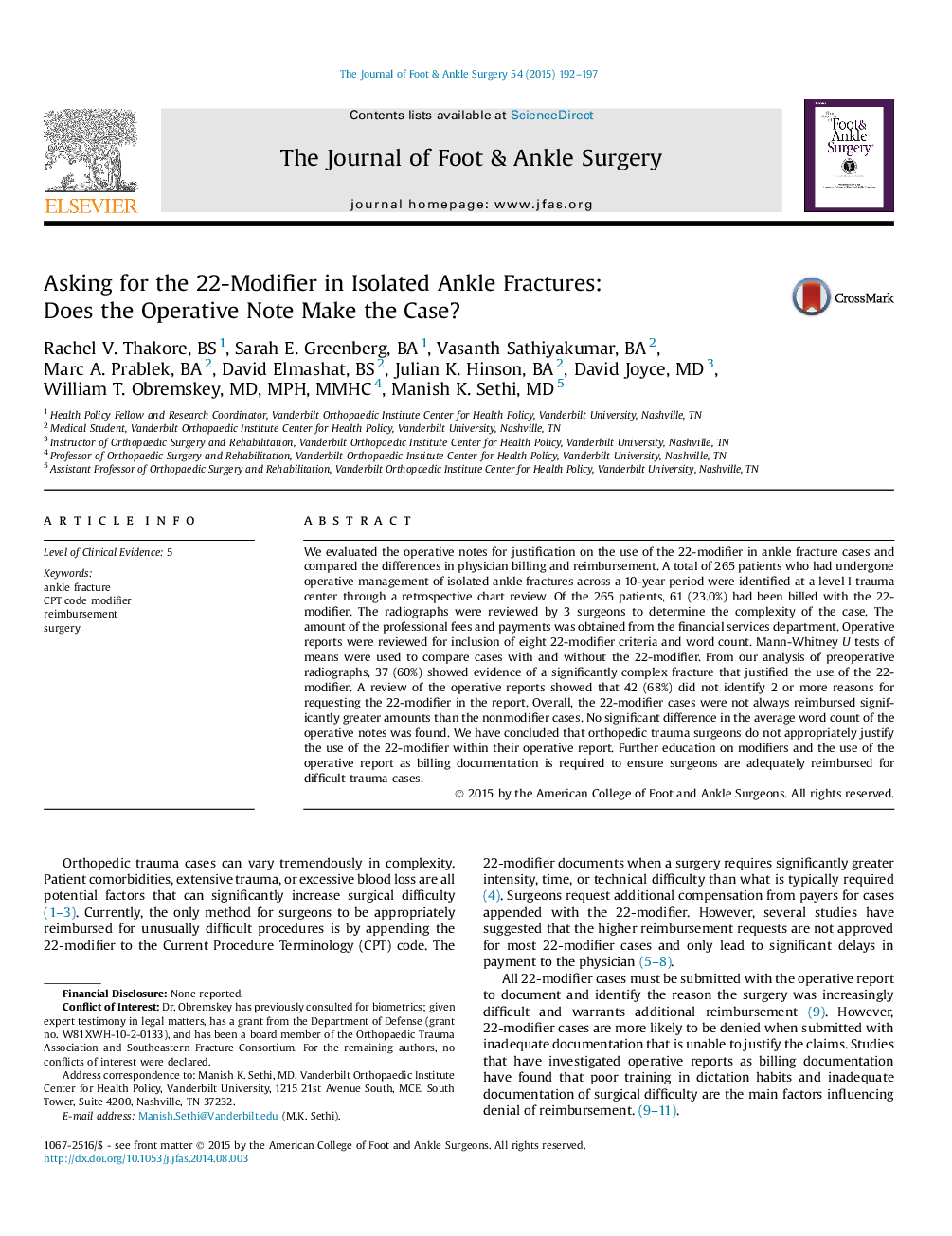 Asking for the 22-Modifier in Isolated Ankle Fractures: Does the Operative Note Make the Case? 