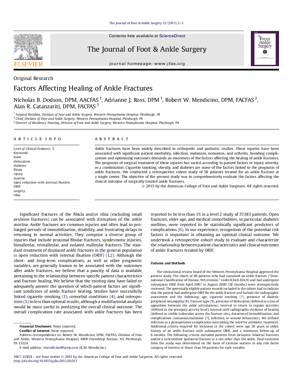 عکس صفحه اول مقاله: Factors Affecting Healing of Ankle Fractures Factors Affecting Healing of Ankle Fractures