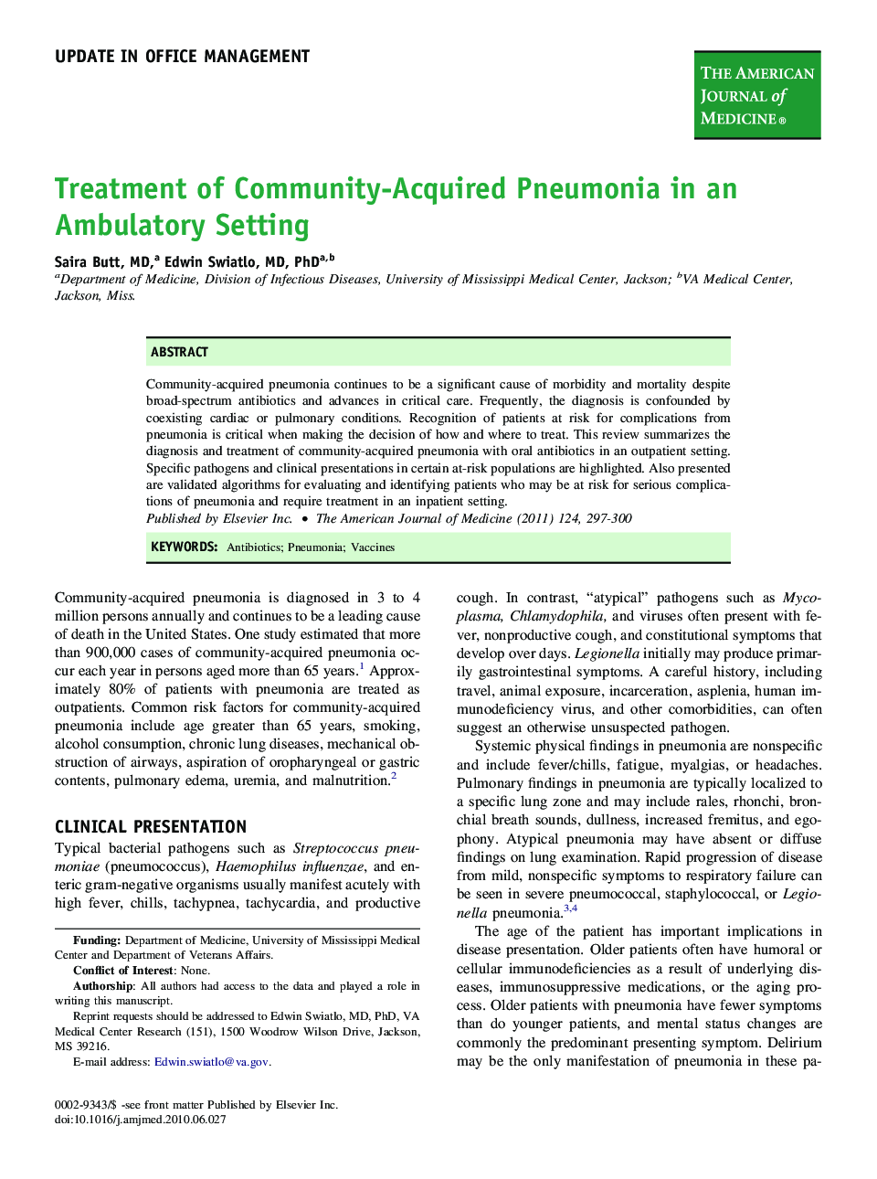 Treatment of Community-Acquired Pneumonia in an Ambulatory Setting 