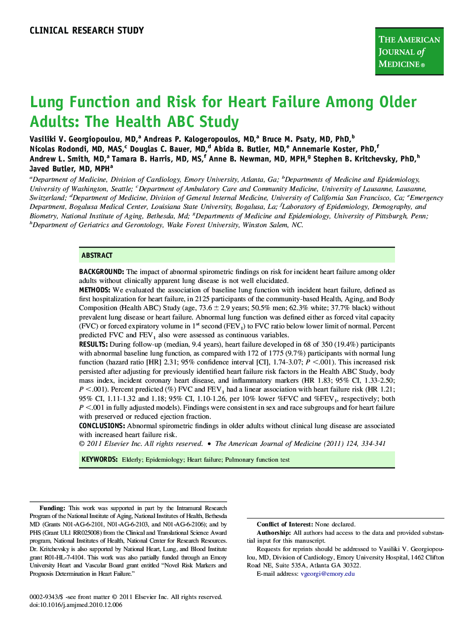 Lung Function and Risk for Heart Failure Among Older Adults: The Health ABC Study 