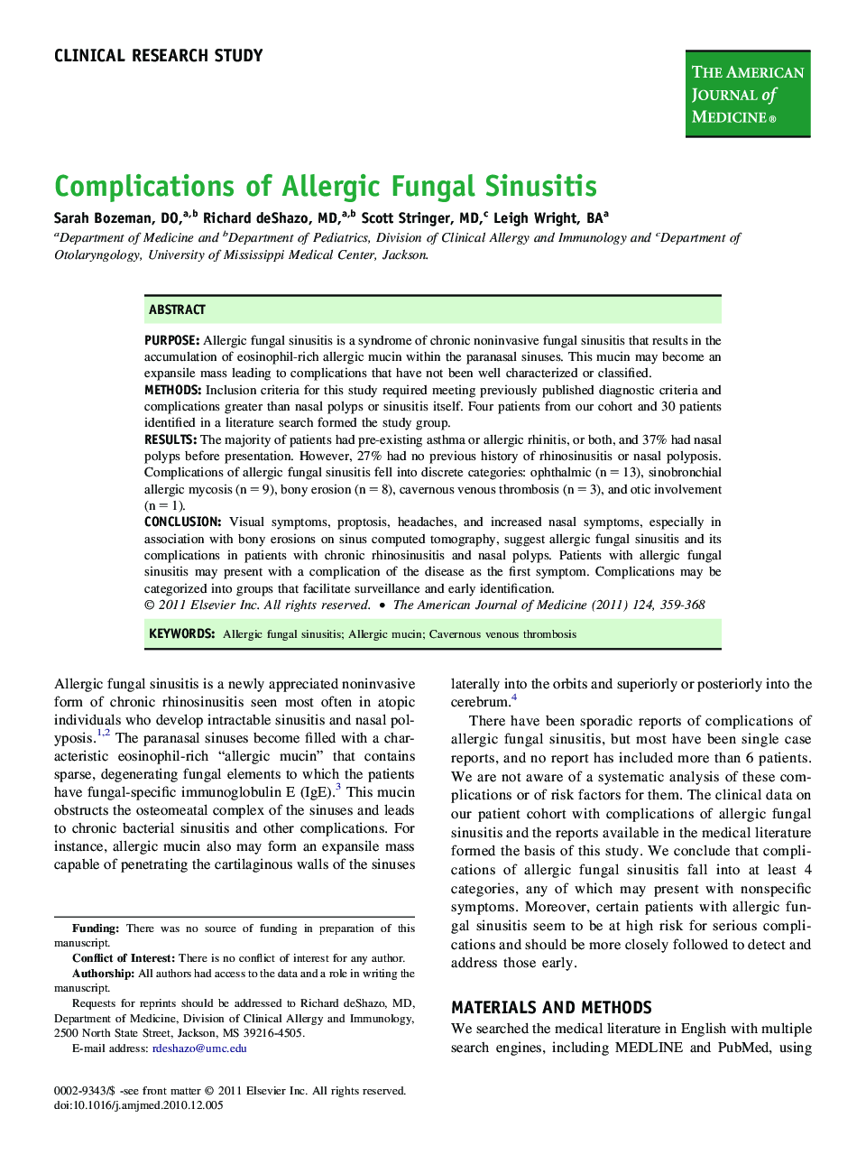 Complications of Allergic Fungal Sinusitis 