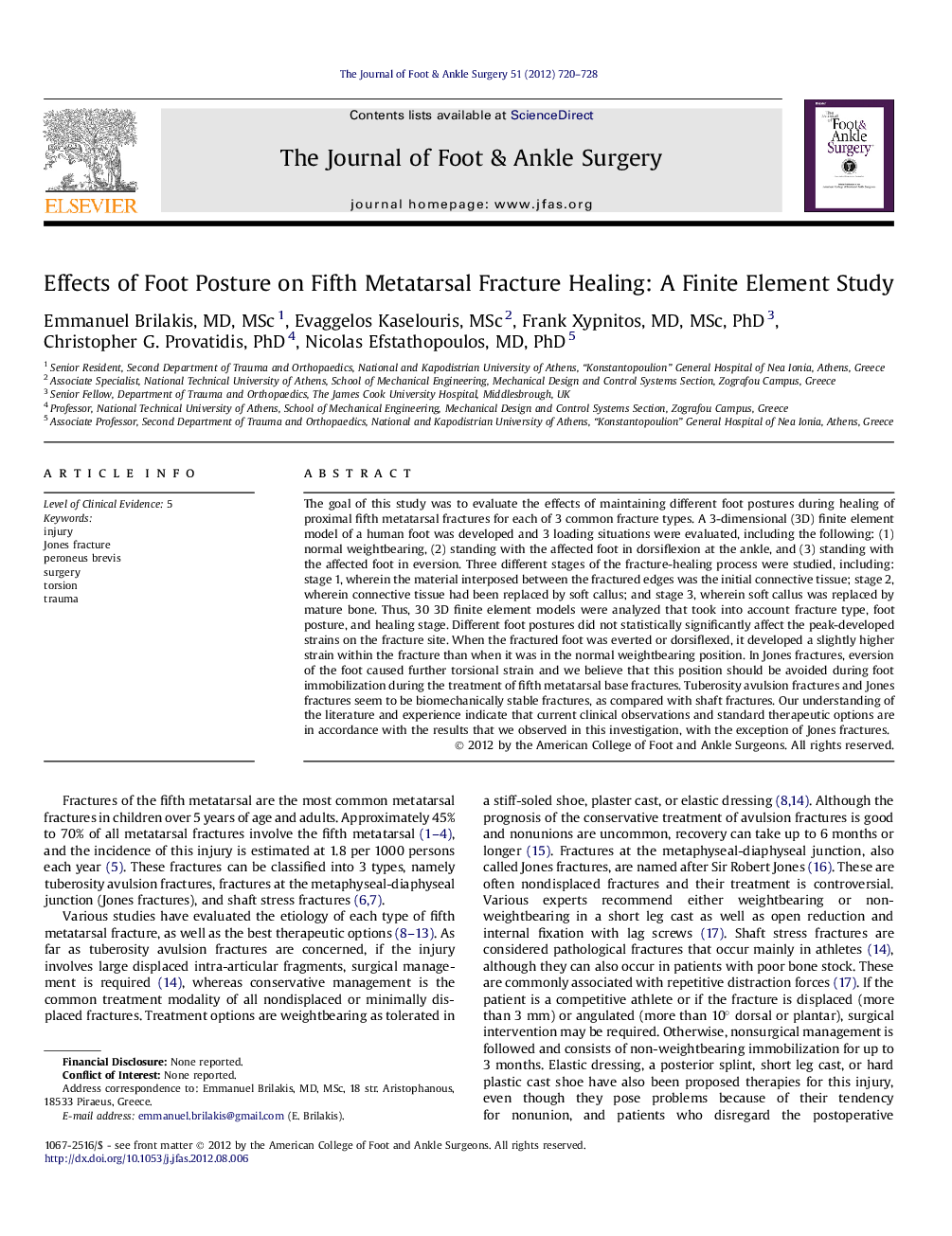 Effects of Foot Posture on Fifth Metatarsal Fracture Healing: A Finite Element Study 