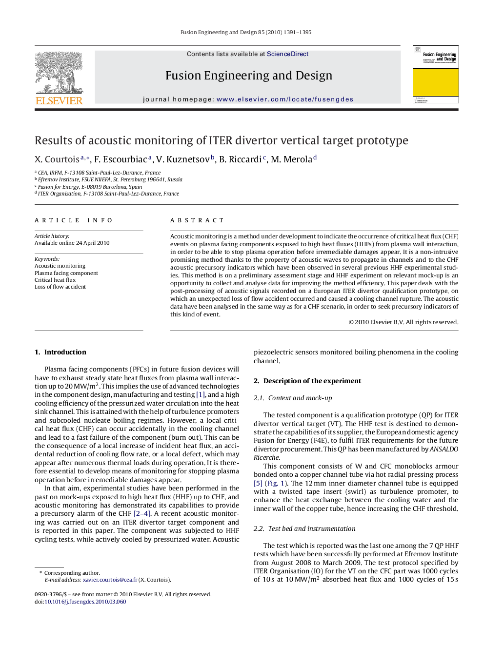 Results of acoustic monitoring of ITER divertor vertical target prototype