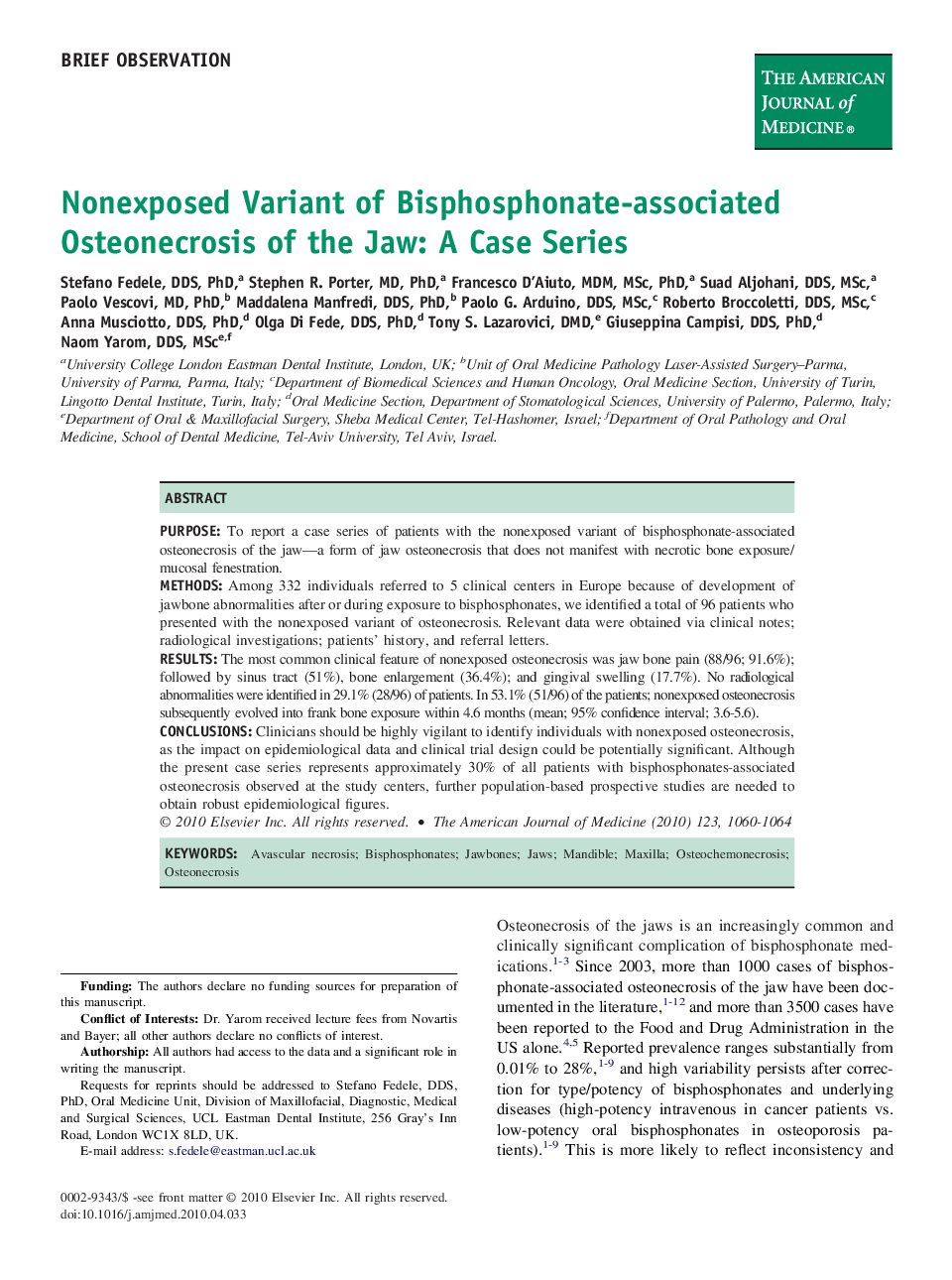 Nonexposed Variant of Bisphosphonate-associated Osteonecrosis of the Jaw: A Case Series