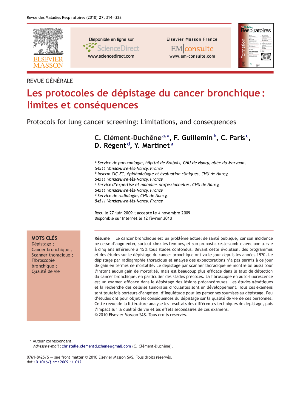 Les protocoles de dépistage du cancer bronchiqueÂ : limites et conséquences