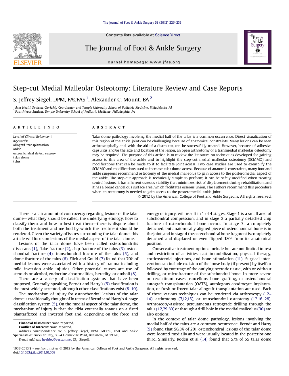 Step-cut Medial Malleolar Osteotomy: Literature Review and Case Reports 