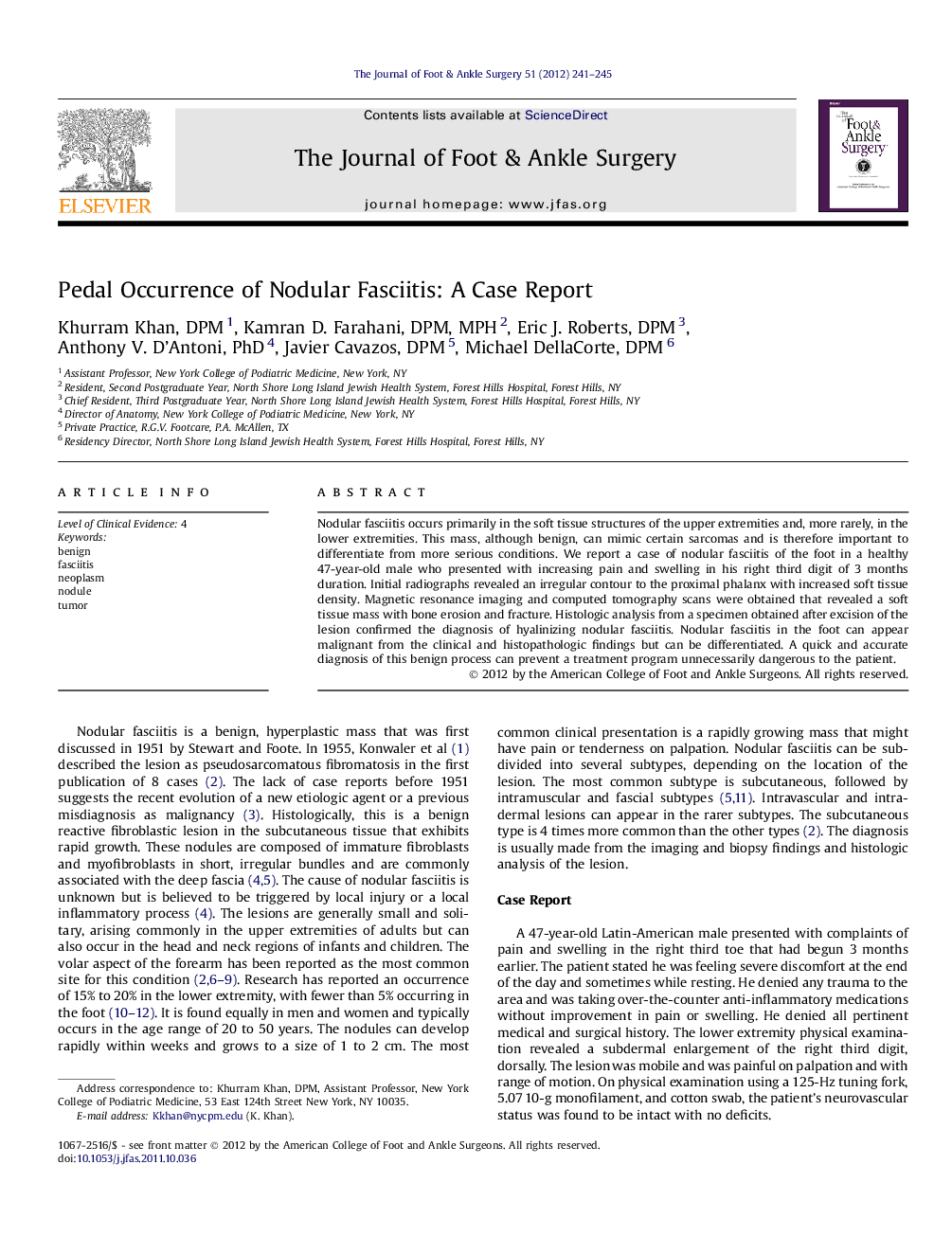 Pedal Occurrence of Nodular Fasciitis: A Case Report