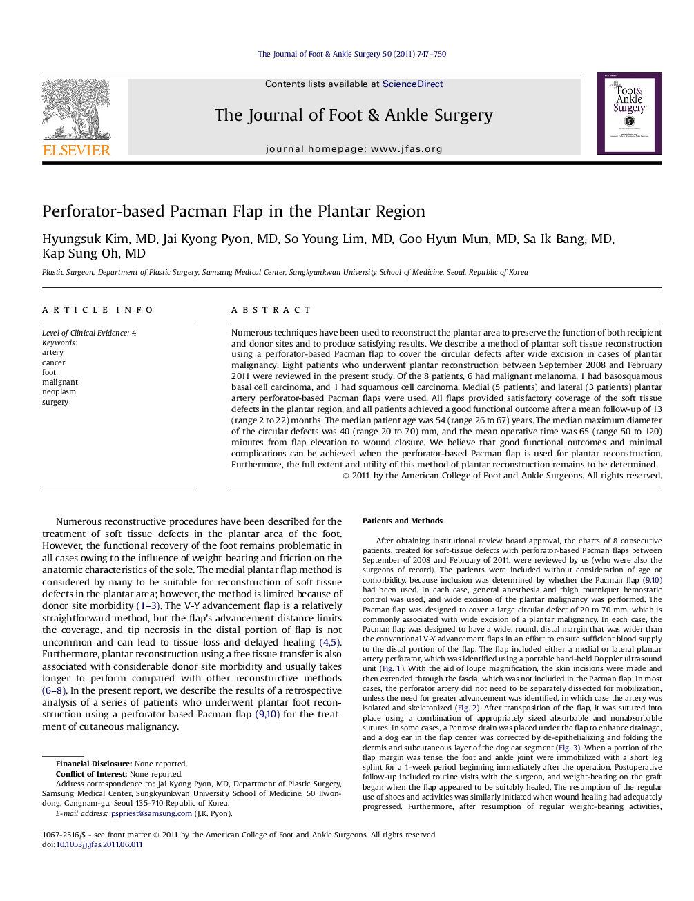 Perforator-based Pacman Flap in the Plantar Region 