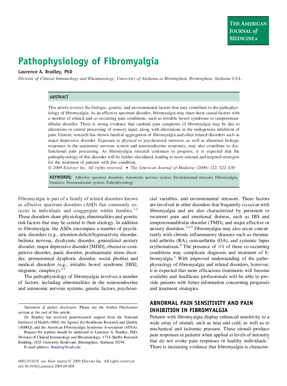 Pathophysiology of Fibromyalgia 