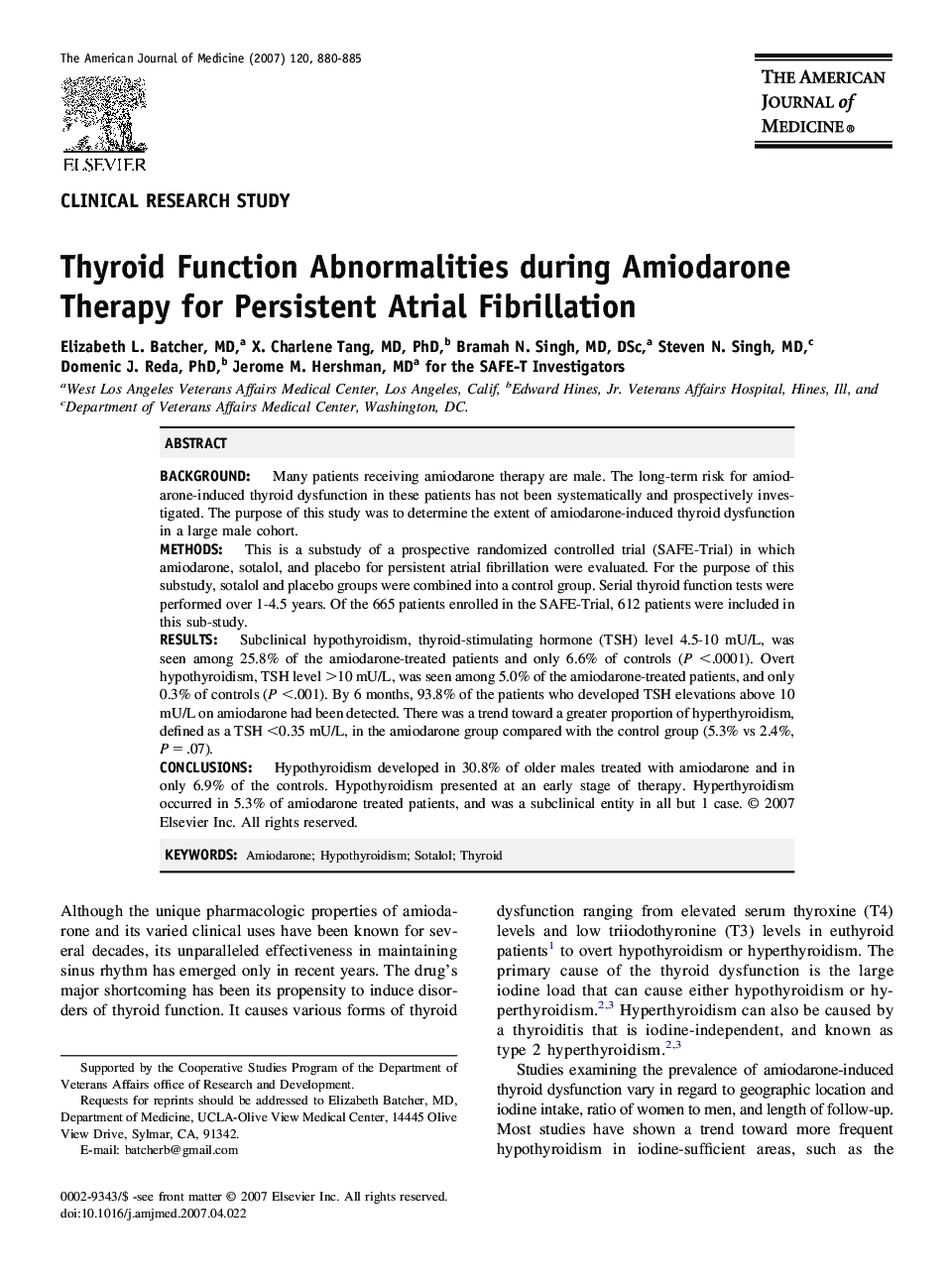 Thyroid Function Abnormalities during Amiodarone Therapy for Persistent Atrial Fibrillation 