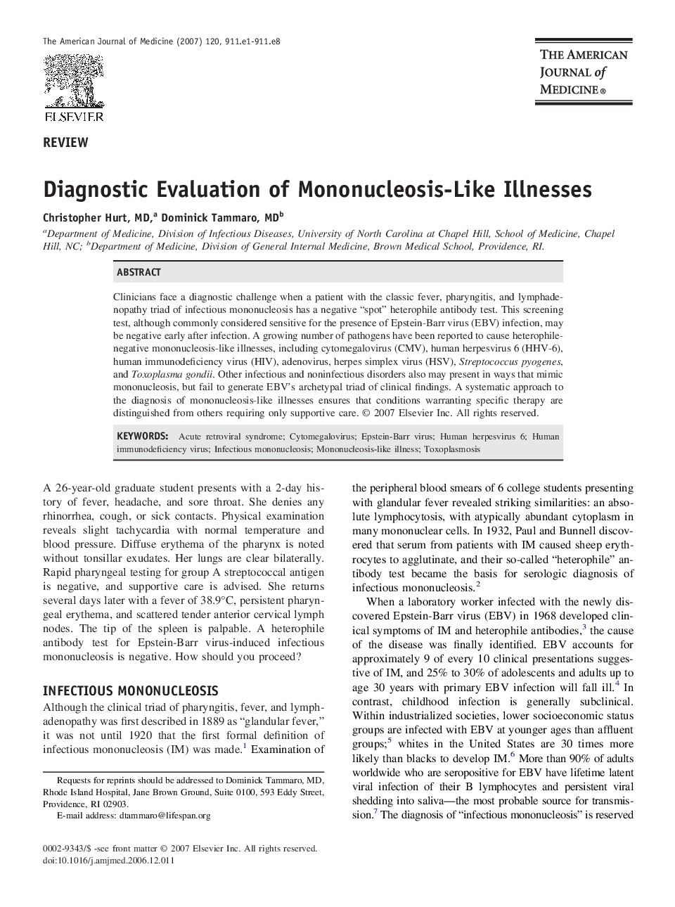 Diagnostic Evaluation of Mononucleosis-Like Illnesses