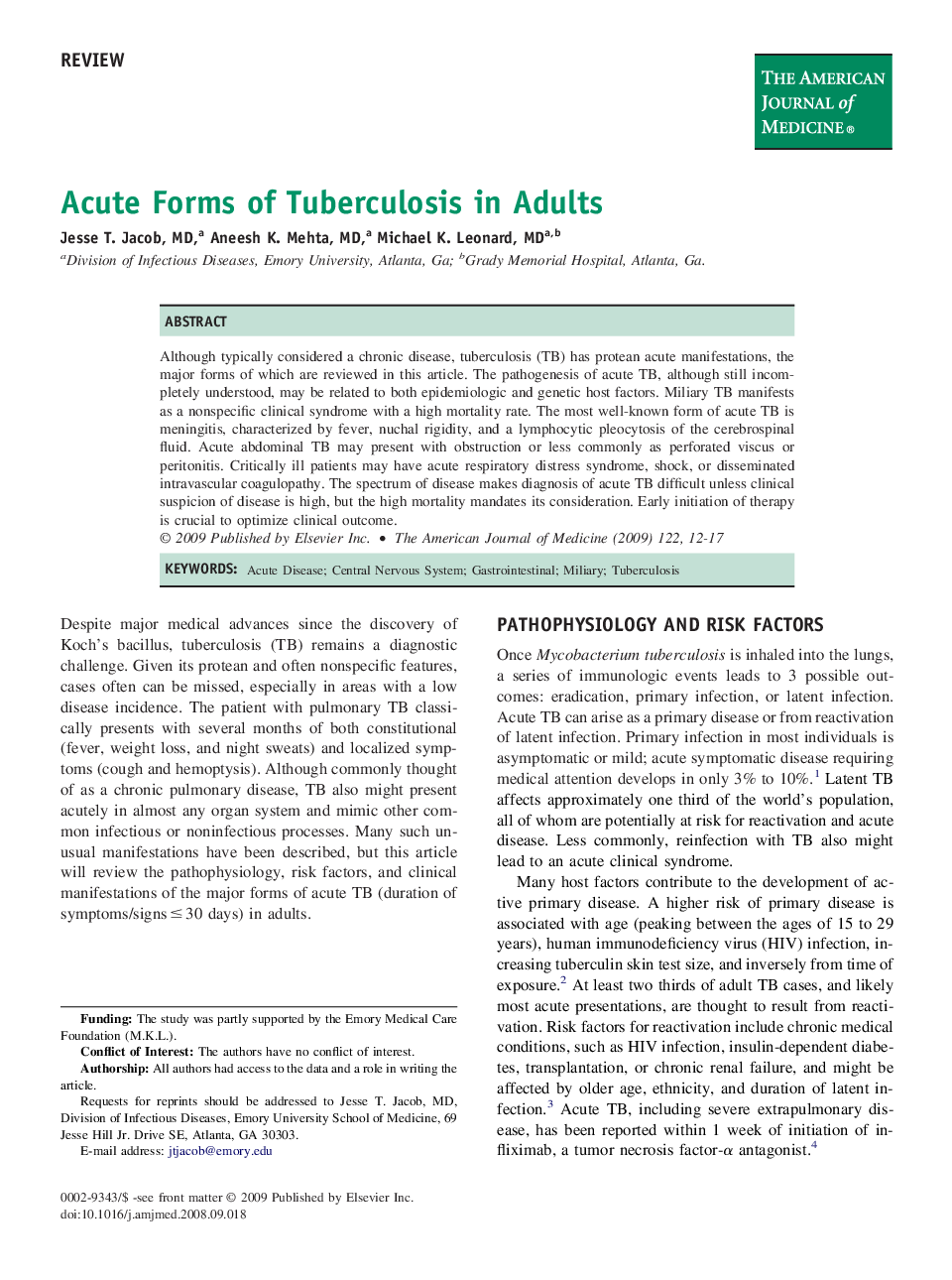 Acute Forms of Tuberculosis in Adults 