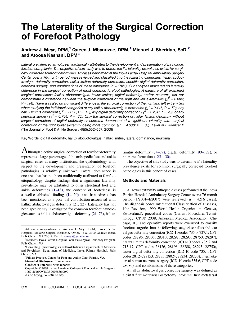 The Laterality of the Surgical Correction of Forefoot Pathology