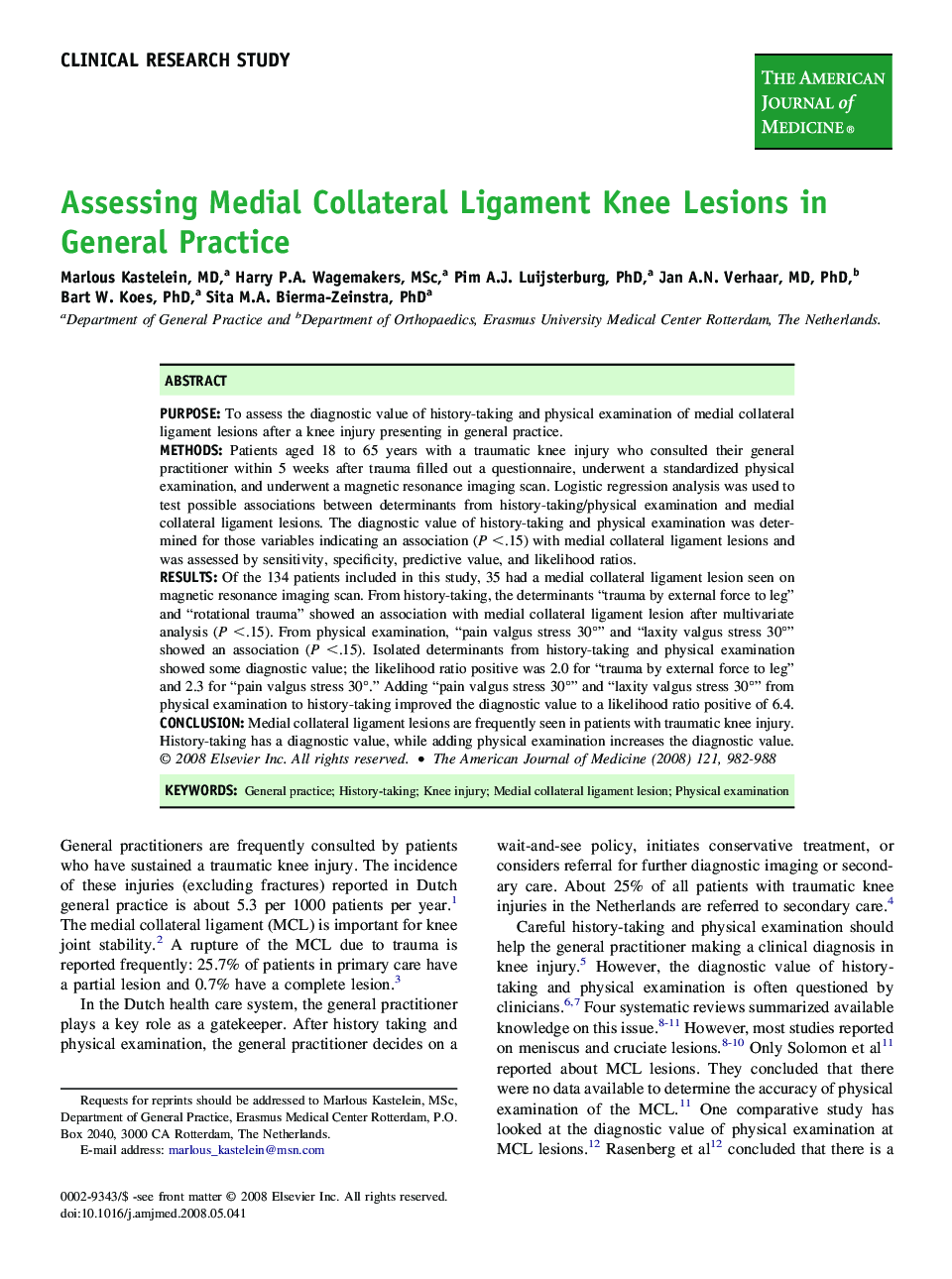 Assessing Medial Collateral Ligament Knee Lesions in General Practice