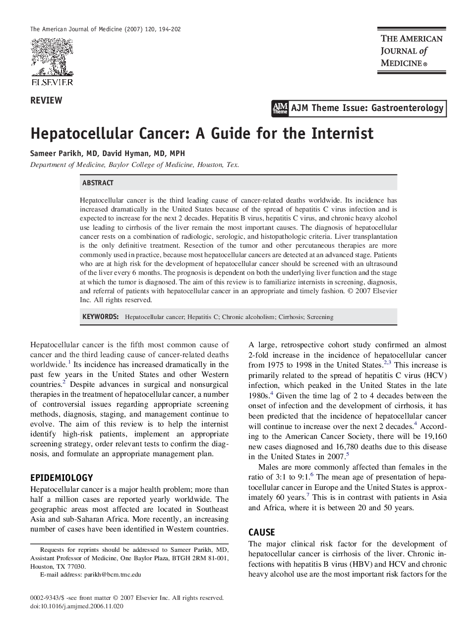 Hepatocellular Cancer: A Guide for the Internist