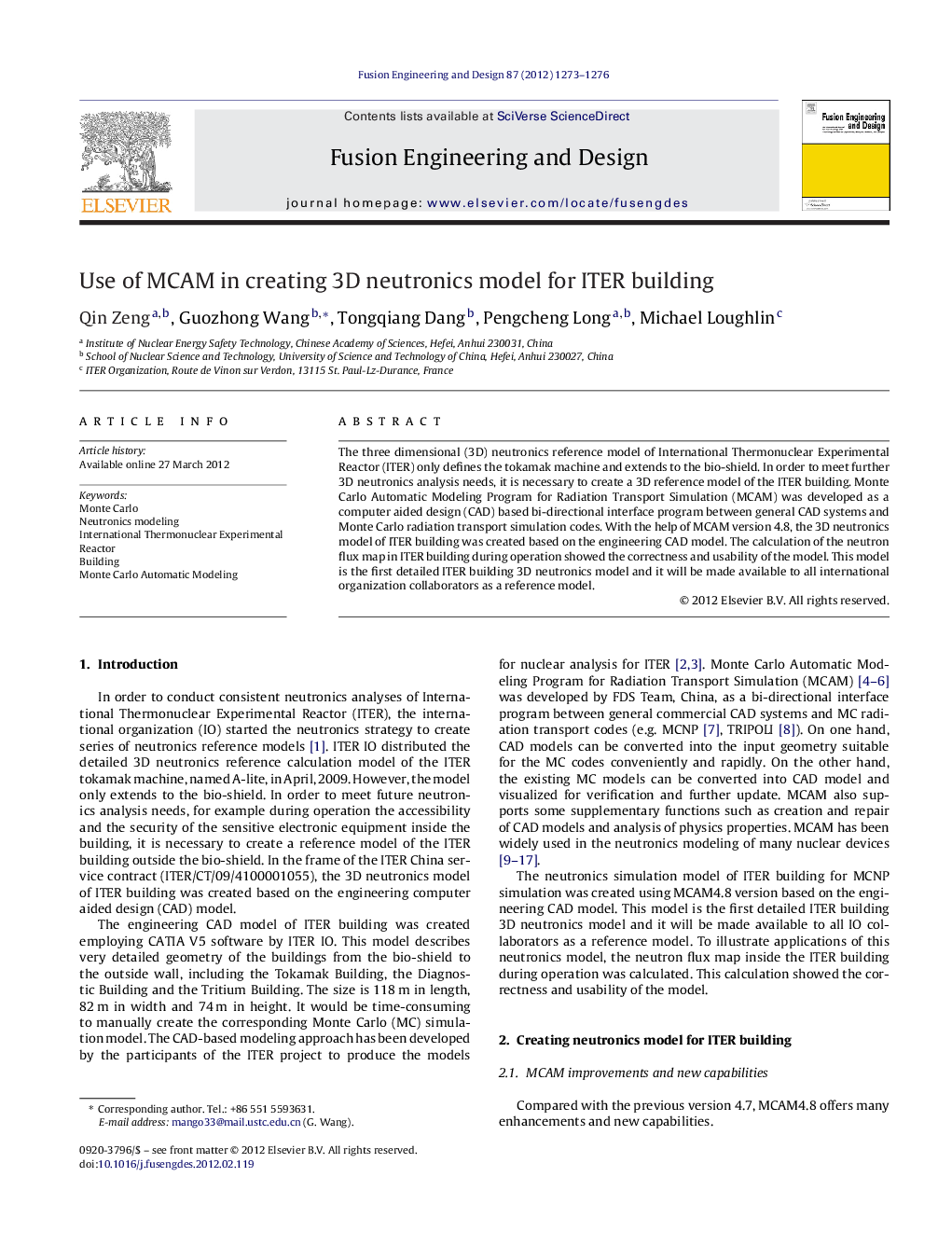 Use of MCAM in creating 3D neutronics model for ITER building