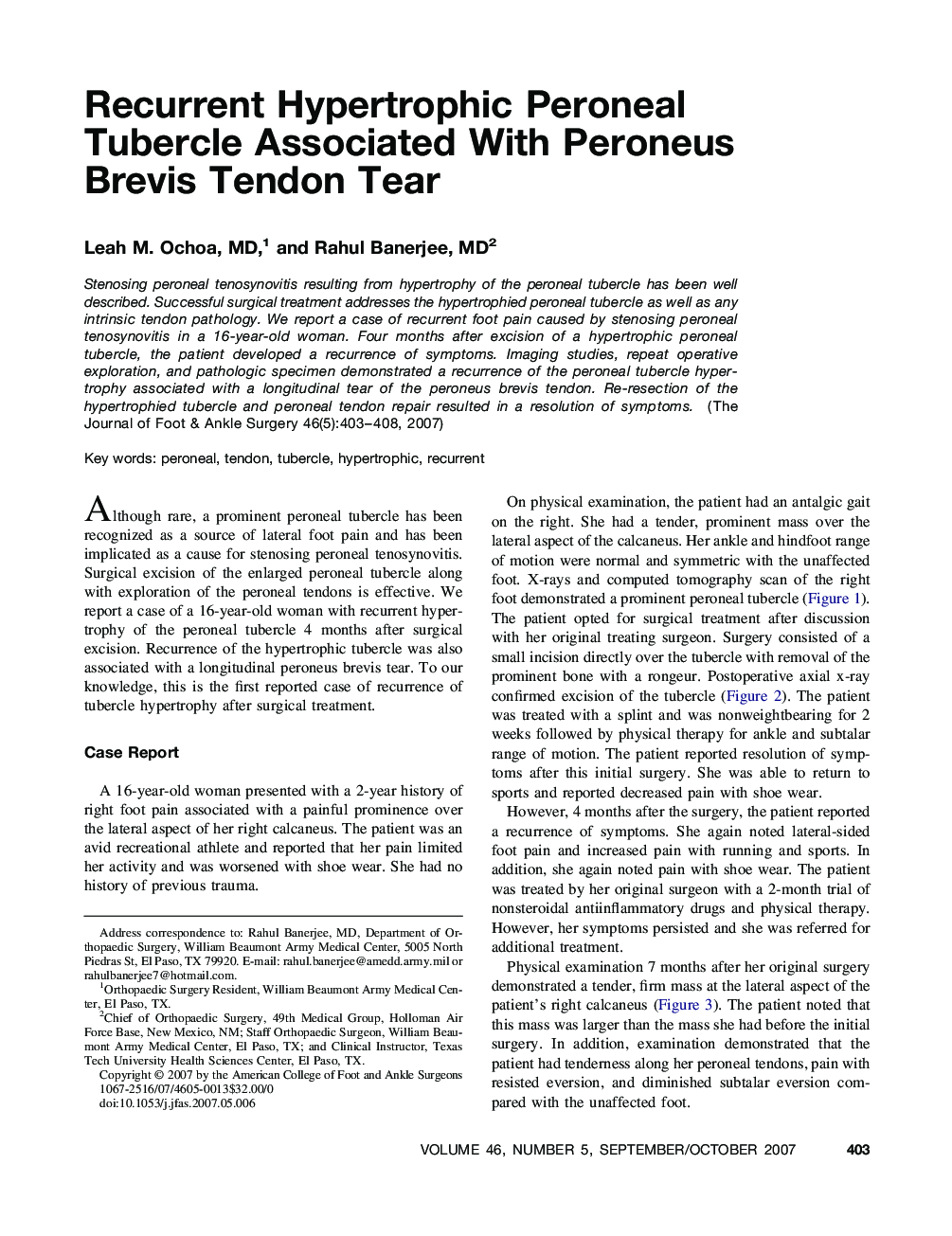 Recurrent Hypertrophic Peroneal Tubercle Associated With Peroneus Brevis Tendon Tear