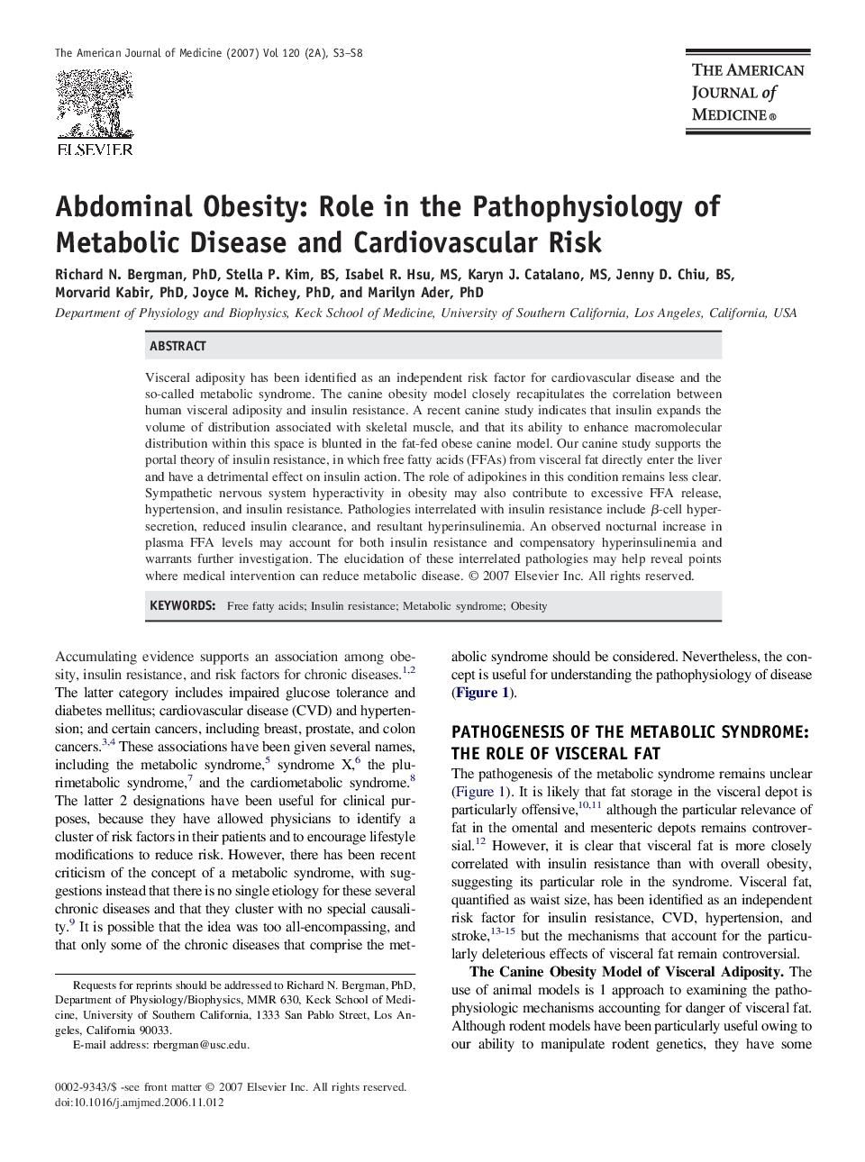 Abdominal Obesity: Role in the Pathophysiology of Metabolic Disease and Cardiovascular Risk