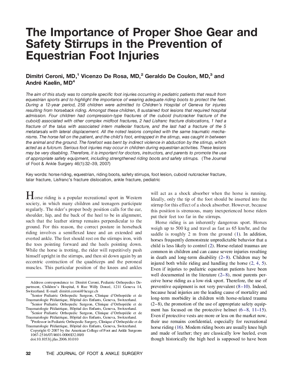 The Importance of Proper Shoe Gear and Safety Stirrups in the Prevention of Equestrian Foot Injuries