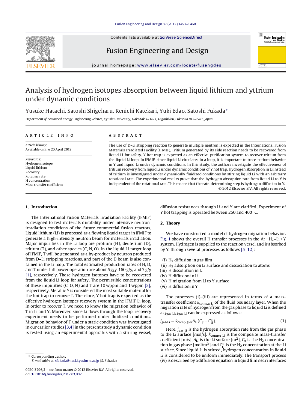 Analysis of hydrogen isotopes absorption between liquid lithium and yttrium under dynamic conditions